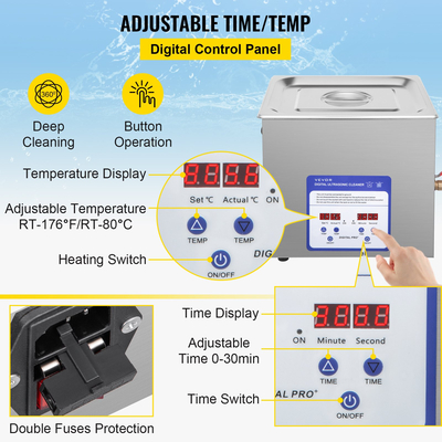 VEVOR Ψηφιακός καθαριστικός υπερήχων 15L καθαριστικό μηχάνημα υπερήχων 40kHz Υπερηχητικό καθαριστικό μηχάνημα με θερμοσίφωνα &amp; χρονόμετρο για καθαρισμό κοσμήματα ρολόι γυαλιού