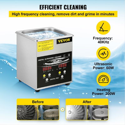 VEVOR 2L Ultrasonic Cleaner Cleaner Machine για κοσμήματα από ανοξείδωτο χάλυβα