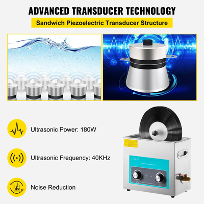 VEVOR Ultrasonic Vinyl Record Cleaner 6L 40kHz Vinyl Ultrasonic Cleaning Ponb Control Record Ultrasonic Cleaner 8 Records Vinyl Sonic Cleaner Δεξαμενή από ανοξείδωτο χάλυβα με μηχανικό θερμαντήρα &amp; χρονοδιακόπτη
