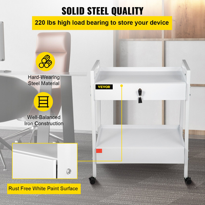 VEVOR Lab Cart, 2 Tiers Stainless Steel Utility Cart Ιατρικό καλάθι 2 συρταριών Rolling Lab Cart White Paint Cart σερβιρίσματος με τροχίσκους 360° για Εργαστήριο Νοσοκομείο Οδοντιατρικό Γραφείο Σαλόνι ομορφιάς