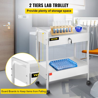 VEVOR Lab Cart, 2 Tiers Stainless Steel Utility Cart Ιατρικό καλάθι 2 συρταριών Rolling Lab Cart White Paint Cart σερβιρίσματος με τροχίσκους 360° για Εργαστήριο Νοσοκομείο Οδοντιατρικό Γραφείο Σαλόνι ομορφιάς