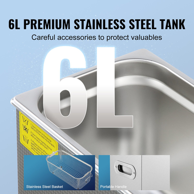 Καθαριστικό υπερήχων VEVOR με ψηφιακό χρονοδιακόπτη &amp; θερμαντήρας, επαγγελματικό καθαριστικό κοσμημάτων Ultra Sonic, θερμαινόμενο μηχάνημα καθαρισμού από ανοξείδωτο χάλυβα για δαχτυλίδια ρολογιών γυαλιών Μικρά ανταλλακτικά Πλακέτα κυκλώματος (6L)