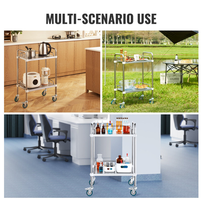 VEVOR Lab Rolling Cart, 2-ράφι από ανοξείδωτο ατσάλι, καρότσι σερβιρίσματος εργαστηρίου με περιστρεφόμενους τροχούς, Dental Utility Cart for Clinic, Lab, Hospital, Salon, 15,16&quot;x21,57&quot;x34,06