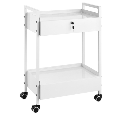 VEVOR Lab Cart, 2 επιπέδων ανοξείδωτο καρότσι χρησιμότητας, ιατρικό καρότσι με 2 συρτάρια, κυλιόμενο καλάθι εργαστηρίου Λευκή βαφή, καλάθι σερβιρίσματος με περιστρεφόμενους τροχούς για εργαστήριο, νοσοκομειακό, οδοντιατρικό, σαλόνι και ομορφιά