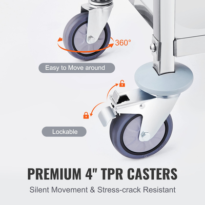 VEVOR Stainless Steel Cart, 3 Layers Lab Utility Cart 400 lbs Weight Capacity, Medical Cart with Universal Wheels που κλειδώνουν, για εργαστήριο, κλινική, κουζίνα, σαλόνι
