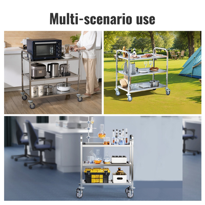 VEVOR Stainless Steel Cart, 3 Layers Lab Utility Cart 400 lbs Weight Capacity, Medical Cart with Universal Wheels που κλειδώνουν, για εργαστήριο, κλινική, κουζίνα, σαλόνι
