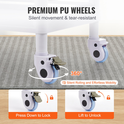 VEVOR 3 Tiers Lab Carts Κινητό ιατρικό καλάθι με 3 δίσκους &amp; 3 κάδους απορριμμάτων λευκό