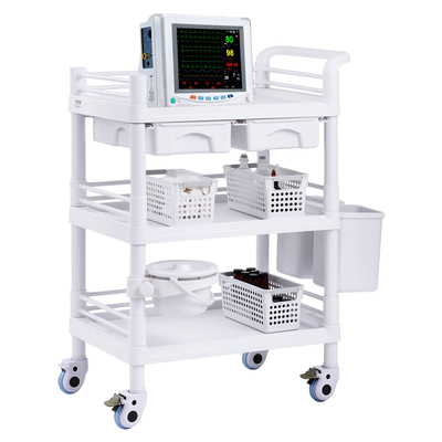 VEVOR 3 Tiers Lab Carts Κινητό ιατρικό καλάθι με 3 δίσκους &amp; 3 κάδους απορριμμάτων λευκό