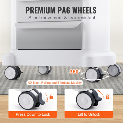 VEVOR 4 Tiers Lab Carts Κινητό ιατρικό καλάθι με 3 συρτάρια &amp; 1 επάνω δίσκο λευκό