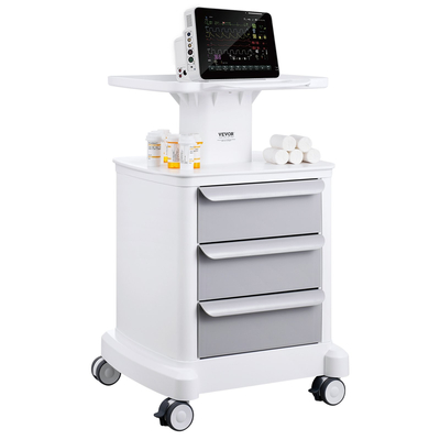 VEVOR 4 Tiers Lab Carts Κινητό ιατρικό καλάθι με 3 συρτάρια &amp; 1 επάνω δίσκο λευκό