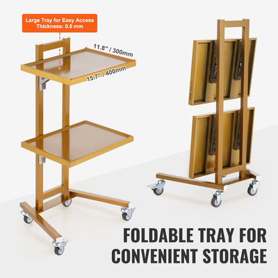 Καρότσια εργαστηρίου από ανοξείδωτο χάλυβα VEVOR 2 επιπέδων με 2 δίσκους &amp; 4 αθόρυβους τροχούς Χρυσό