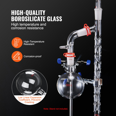 VEVOR Lab Distillation Kit, 3.3 Boro Lab Glassware Distillation Kit with 24, 40 Joint, 1000ml Esential Oil Distillation Apparatus Kit, 14 τμχ Σετ εξοπλισμού γυαλικών