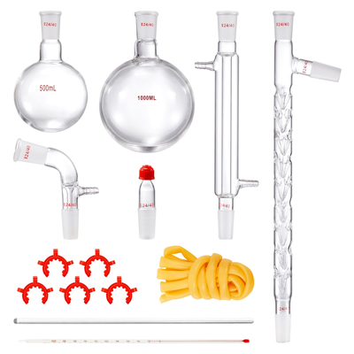 VEVOR Lab Distillation Kit, 3.3 Boro Lab Glassware Distillation Kit with 24, 40 Joint, 1000ml Esential Oil Distillation Apparatus Kit, 14 τμχ Σετ εξοπλισμού γυαλικών
