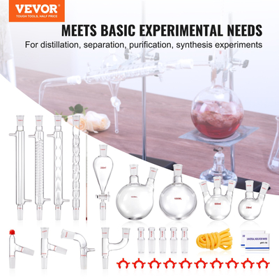 VEVOR Lab Distillation Kit, 3.3 Boro Lab Glassware Distillation Kit with 24, 40 Joint, 1000ml Esential Oil Distillation Apparatus Kit, 32 τμχ Σετ εξοπλισμού γυαλικών