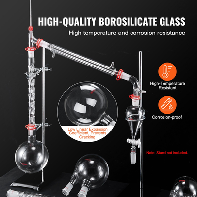 VEVOR Lab Distillation Kit, 3.3 Boro Lab Glassware Distillation Kit with 24, 40 Joint, 1000ml Esential Oil Distillation Apparatus Kit, 32 τμχ Σετ εξοπλισμού γυαλικών