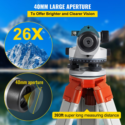 VEVOR Automatic Optical Level, 26X, 40?mm Aperture Auto Level Kit with Magnetic Dempened Compensator and Transport Lock, Εργαλείο μέτρησης γωνίας απόστασης ύψους με σκληρή πλαστική θήκη, IP54 αδιάβροχο