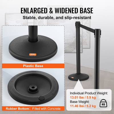 Βάλοι VEVOR Crowd Control Stanchions, 2-pack Crowd Control Barriers με 6,5FT μαύρη ανασυρόμενη ζώνη, Plastic Stanchion Queue Post, Belt Barriers Line Divider Stanchion σετ για πάρτι, αεροδρόμιο, έκθεση