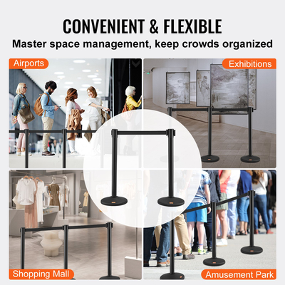 Βάλοι VEVOR Crowd Control Stanchions, 2-pack Crowd Control Barriers με 6,5FT μαύρη ανασυρόμενη ζώνη, Plastic Stanchion Queue Post, Belt Barriers Line Divider Stanchion σετ για πάρτι, αεροδρόμιο, έκθεση