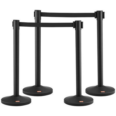 Βάση VEVOR Crowd Control Stanchion, 4-pack Crowd Control Barrier, Carbon Steel Baking Stanchion Queue Post με 2 ΤΕΜ 6.5FT αναδιπλούμενη ζώνη &amp; γεμιζόμενη βάση, διαχωριστής γραμμής φραγμού ζώνης, εύκολη συναρμολόγηση