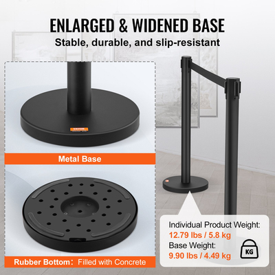 Βάλοι VEVOR Crowd Control Stanchions, 2-pack Crowd Control Barriers, Carbon Steel Painted Stanchion Queue Post with 6,5FT Black Retractable Belt, Belt Barriers Line Divider for Exhibition, Airport