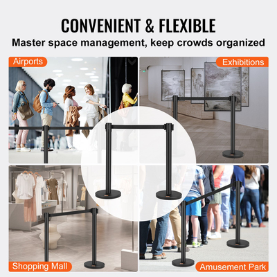 Βάλοι VEVOR Crowd Control Stanchions, 2-pack Crowd Control Barriers, Carbon Steel Painted Stanchion Queue Post with 6,5FT Black Retractable Belt, Belt Barriers Line Divider for Exhibition, Airport