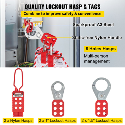 VEVOR 42 PCS Lockout Tagout Kit, Electrical Safety Loto Kit Περιλαμβάνει λουκέτα, 5 είδη κλειδαριών, Hasps, Tags &amp; Ties, Box, Lockout Safety Tools για αφαίρεση ηλεκτρικού κινδύνου σε βιομηχανικά, μηχανήματα