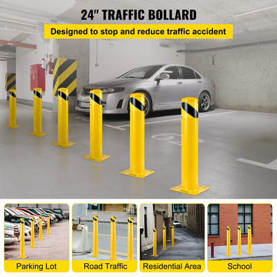 VEVOR Safety Bollard 24&quot;x4.5&quot; Safety Barrier Bollard 4-1/2&quot; OD 24&quot; Height Yellow Powder Coat Pipe Steel Barrier with 4 Free Bots Anchor for Sensible Area Area