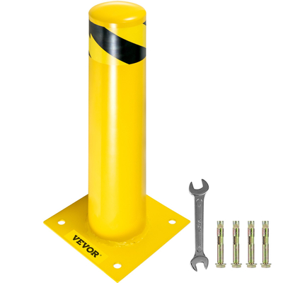 VEVOR Safety Bollard 24&quot;x4.5&quot; Safety Barrier Bollard 4-1/2&quot; OD 24&quot; Height Yellow Powder Coat Pipe Steel Barrier with 4 Free Bots Anchor for Sensible Area Area