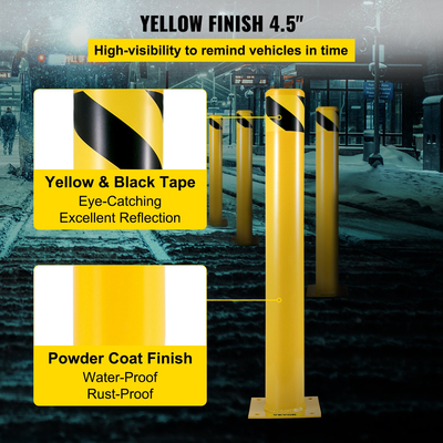VEVOR Safety Bollard 42&quot;x4.5&quot; Safety Barrier Bollard 4-1/2&quot; OD 42&quot; Height Yellow Powder Coat Pipe Steel Barrier with 4 Free Bolts Anchor for Sensible Area Area