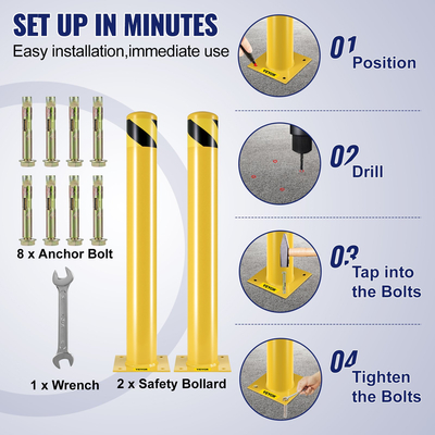 Στύλος ασφαλείας VEVOR, κολώνα ασφαλείας ύψους 36 ιντσών, στύλος ασφαλείας από χάλυβα διαμέτρου 4,5 ιντσών, κολόνα ασφαλείας από κίτρινο χάλυβα, κολόνα ασφαλείας από χάλυβα με 8 μπουλόνια αγκύρωσης, ιδανική για ευαίσθητες περιοχές στην κυκλοφορία