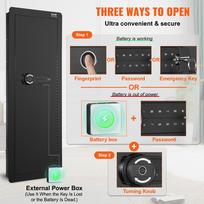 VEVOR 42,91&quot; Ψηλός τοίχος Θυρίδα ασφαλείας 4 επιπέδων κρυφό όπλο με πληκτρολόγιο και δακτυλικό αποτύπωμα