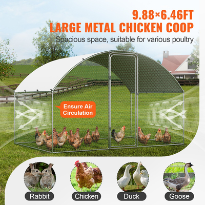 VEVOR Chicken Coop, 9,8x6,5x6,5ft Walk-in Large Metal Chicken Run για αυλή με αδιάβροχο κάλυμμα, Doom Roof Hen House με κλειδαριά ασφαλείας για εξωτερικούς χώρους και πίσω αυλή, φάρμα, Duck Rabbit Cage Στυλό πουλερικών
