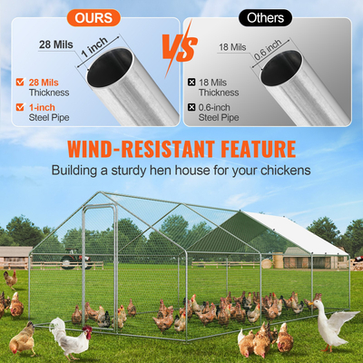 VEVOR Large Metal Chicken Coop, 9,8x19,3x6,5 ft Walk-in Chicken Runs για αυλή με κάλυμμα, Spire Roof Kot House με κλειδαριά ασφαλείας για εξωτερικούς χώρους και πίσω αυλή, φάρμα, Duck Rabbit Cage Στυλό πουλερικών