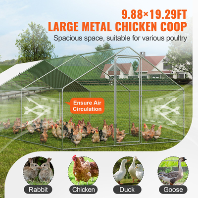 VEVOR Large Metal Chicken Coop, 9,8x19,3x6,5 ft Walk-in Chicken Runs για αυλή με κάλυμμα, Spire Roof Kot House με κλειδαριά ασφαλείας για εξωτερικούς χώρους και πίσω αυλή, φάρμα, Duck Rabbit Cage Στυλό πουλερικών