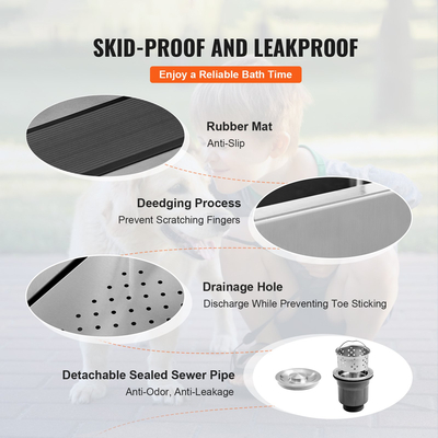 Σταθμός μπάνιου VEVOR 38&quot; Pet Dog με ράμπα, Επαγγελματική μπανιέρα περιποίησης σκύλων από ανοξείδωτο χάλυβα με συρτάρι αποθήκευσης, σχάρα δαπέδου, βρύση, μπανιέρα σκύλου για μεγάλα, μεσαία, μικρά κατοικίδια, νεροχύτης για το σπίτι (αριστερά)