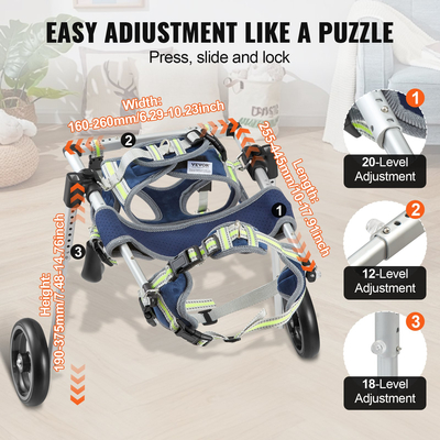Αναπηρικό αμαξίδιο VEVOR 2 Wheels Pet για Πίσω Πόδια Σκύλος Αναπηρικό καροτσάκι/Ρυθμιζόμενο καρότσι (XS)