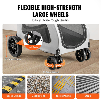 Καρότσι κατοικίδιων VEVOR, καρότσι σκύλου 4 τροχών, περιστρεφόμενο με φρένα, χωρητικότητα βάρους 160 λίβρες, καρότσι κουταβιών με αναπνεύσιμα δίχτυα παράθυρα και ρυθμιζόμενο ύψος, για μεσαίους και μεγάλους σκύλους, σκούρο γκρι