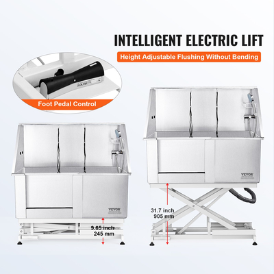 VEVOR 1.27M Dog Cat Grooming Μπανιέρα Μπανιέρα Πλυντήριο Ηλεκτρική Ρύθμιση ύψους