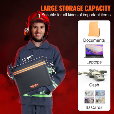 VEVOR Fireproof Document Bag, 13,4&quot;x10&quot; Fireproof Money Bag 2000℉, Fireproof and waterproof bag with a card pocket, φερμουάρ και αντανακλαστική ταινία, για χρήματα, έγγραφα, κοσμήματα και διαβατήριο