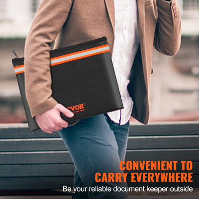 VEVOR Fireproof Document Bag, 13,4&quot;x10&quot; Fireproof Money Bag 2000℉, Fireproof and waterproof bag with a card pocket, φερμουάρ και αντανακλαστική ταινία, για χρήματα, έγγραφα, κοσμήματα και διαβατήριο