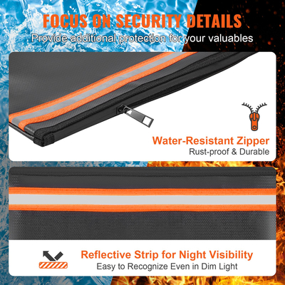 VEVOR Fireproof Document Bag, 13,4&quot;x10&quot; Fireproof Money Bag 2000℉, Fireproof and waterproof bag with a card pocket, φερμουάρ και αντανακλαστική ταινία, για χρήματα, έγγραφα, κοσμήματα και διαβατήριο