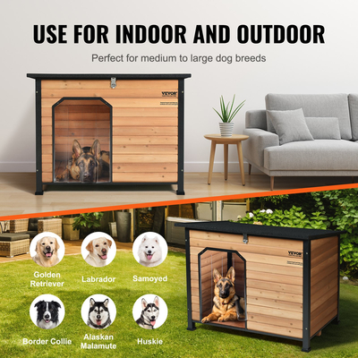 VEVOR Outdoor Dog House, Αδιάβροχο Μονωμένο Σπίτι σκύλων με Υπερυψωμένο Δάπεδο, Anti-Bite Wood Dog House Εξωτερικός σιδερένιος σκελετός, Ανοιχτή οροφή, για μεσαίους έως μεγάλους σκύλους