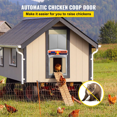 VEVOR Automatic Chicken Coop Door, Auto Open/Close, Gear Lifter Galvanized Poultry Gate με βραδινό και πρωί καθυστερημένο άνοιγμα και αισθητήρα φωτός, οθόνη LCD με μπαταρία, για πάπια, γκρι
