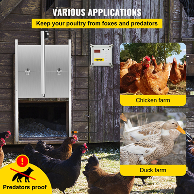 VEVOR Automatic Chicken Coop Door, Timer and Light Sensor, Chicken Door Opener, 12V 66W Chicken Coop Door, Ηλεκτρικό κιτ ανοίγματος πόρτας πουλερικών με αισθητήρα υπερύθρων, αυτόματη πόρτα κοτόπουλου με 2 τηλεχειριστήρια