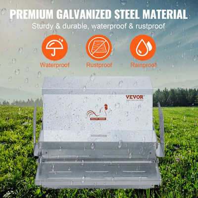 Αυτόματη τροφοδοσία κοτόπουλου VEVOR, χωρητικότητα 25 λίβρες Τροφοδοτεί 10 κοτόπουλα έως 11 ημέρες, τροφοδότης πουλερικών από γαλβανισμένο χάλυβα