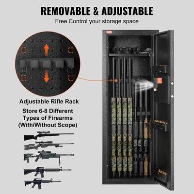 VEVOR 6-8 Rifles Gun Safe Rifle Θυρίδα ασφαλείας με κλειδαριά &amp; ψηφιακό πληκτρολόγιο αφαιρούμενο ράφι