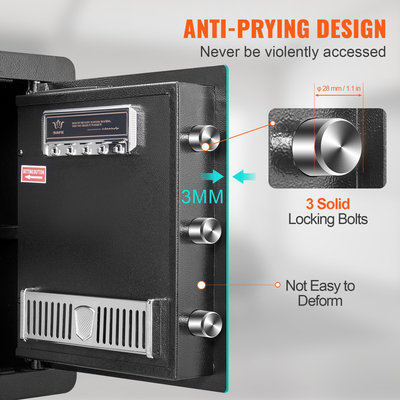 Χρηματοκιβώτιο VEVOR, Χρηματοκιβώτιο 1,8 κυβικών ποδιών για το σπίτι, Ατσάλινο χρηματοκιβώτιο ασφαλείας με ψηφιακό πληκτρολόγιο και 2 κλειδιά, θυρίδα ασφαλείας με πυρίμαχη τσάντα, προστασία μετρητών, χρυσό, κοσμήματα, έγγραφα για το σπίτι, ξενοδοχείο, 15,8x13x16,9 ίντσες