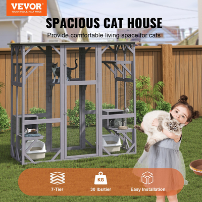 VEVOR Cat House Outdoor, 7 επιπέδων Large Catio, περίβλημα για γάτες με 5 πλατφόρμες, 2 κουτιά ανάπαυσης &amp; μεγάλη μπροστινή πόρτα, 71,2 x 34,6 x 66,5 ίντσες