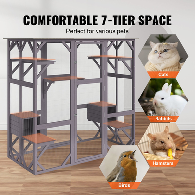 VEVOR Cat House Outdoor, 7 επιπέδων Large Catio, περίβλημα για γάτες με 5 πλατφόρμες, 2 κουτιά ανάπαυσης &amp; μεγάλη μπροστινή πόρτα, 71,2 x 34,6 x 66,5 ίντσες