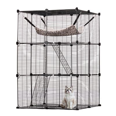 VEVOR Μεγάλο κλουβί για γάτες 3 επιπέδων 28 x 28 x 41&quot; Μεταλλικό συρμάτινο παρκοκρέβατο με αιώρα